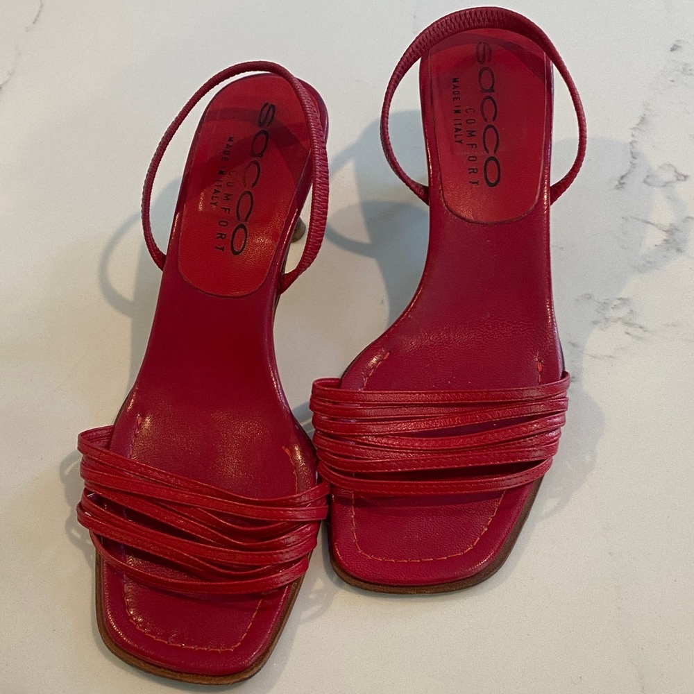Italian Red Multi-Strap Slingback Heels